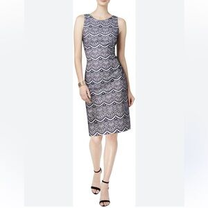 Jessica Simpson Dress Size 12 Navy Blue / White Scalloped Lace Sleeveless NEW